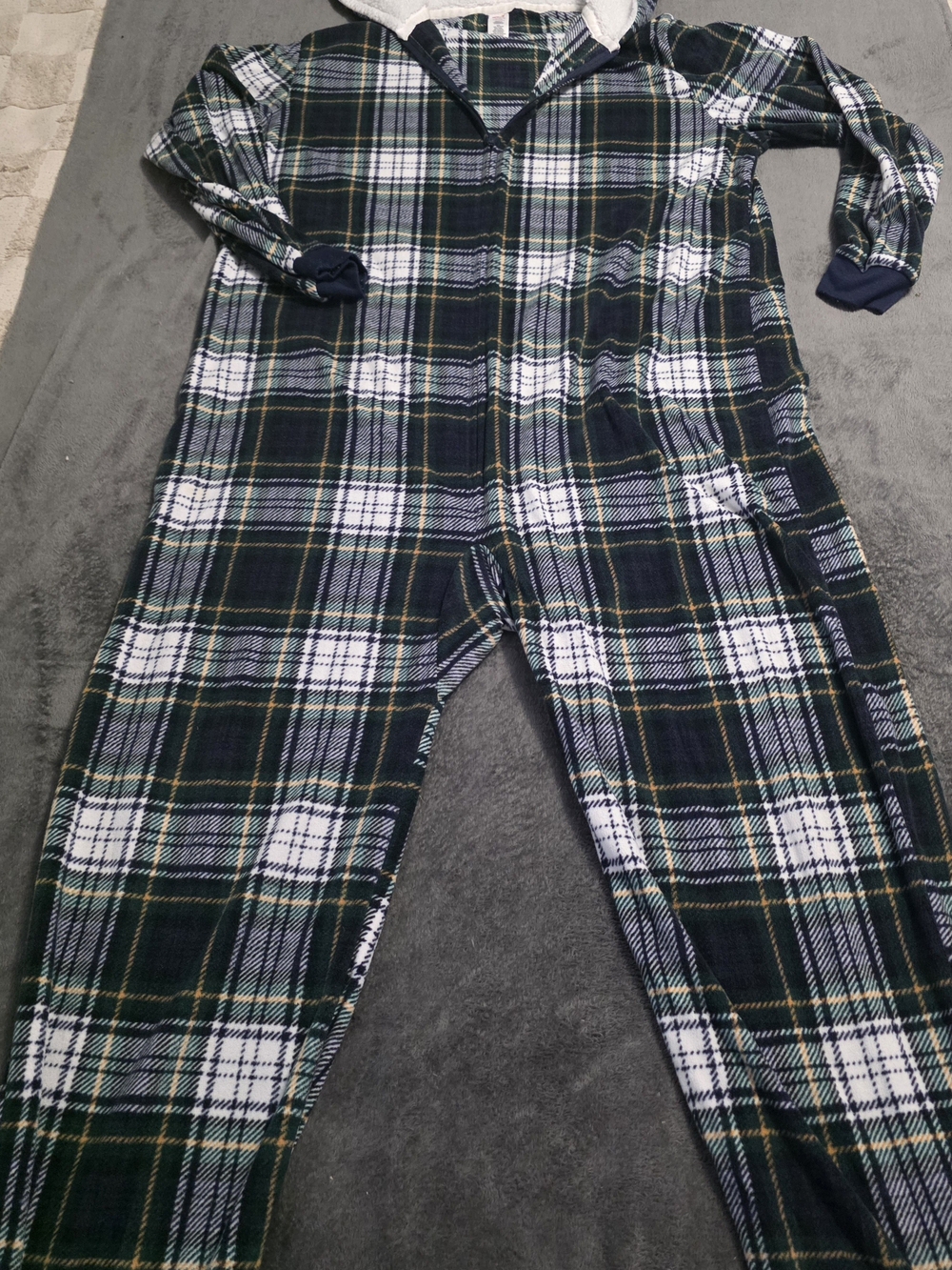 The Children's Place Green and Navy Plaid Hooded Pajama Onesie